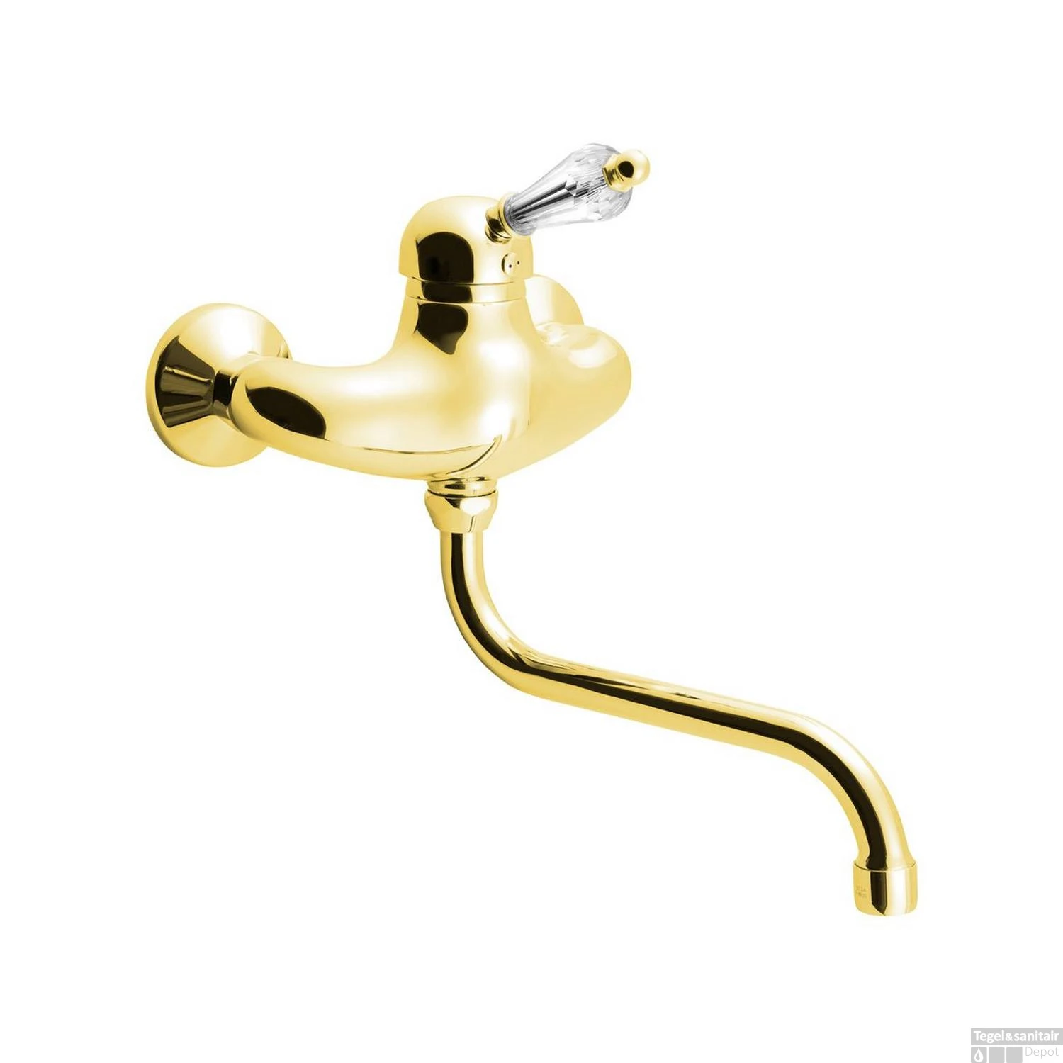 Inbouw Wastafelmengkraan Sapho Kirké 1-hendel Kristal Retro Uitloop Gebogen 20 Cm Goud