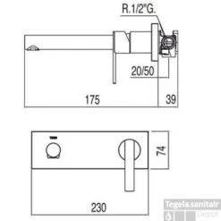 Wastafelmengkraan Lex-Tres Inbouw 08120001 -Hansgrohe Badkamerinterieur Winkel lex tres inbouw mengkraan 08120001 lijntekening