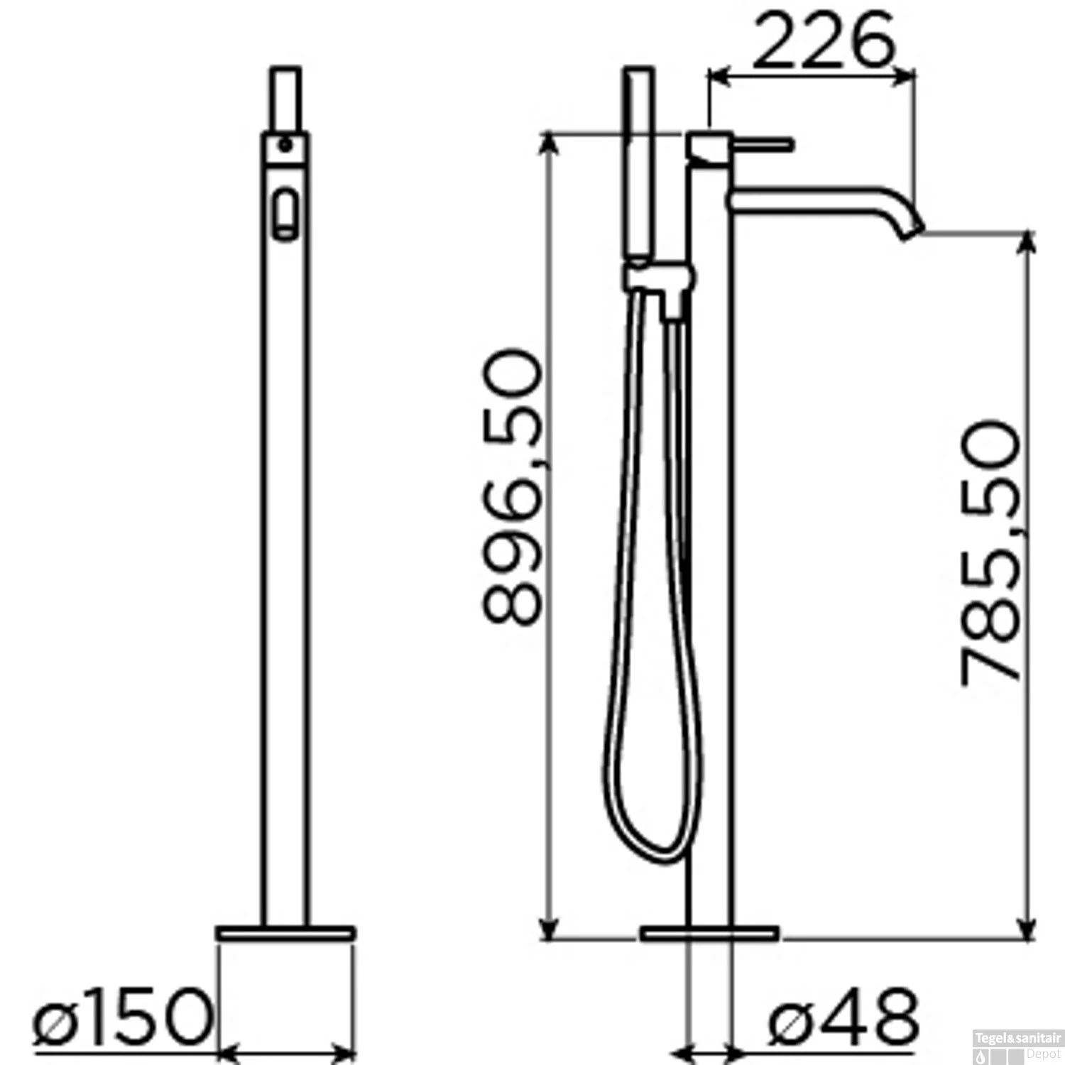 Clou Xo Vrijstaande Badmengkraan Type 13 Met Handdouche RVS Geborsteld 5 Clou Xo Vrijstaande Badmengkraan Type 13 Met Handdouche RVS Geborsteld - Afbeelding 3