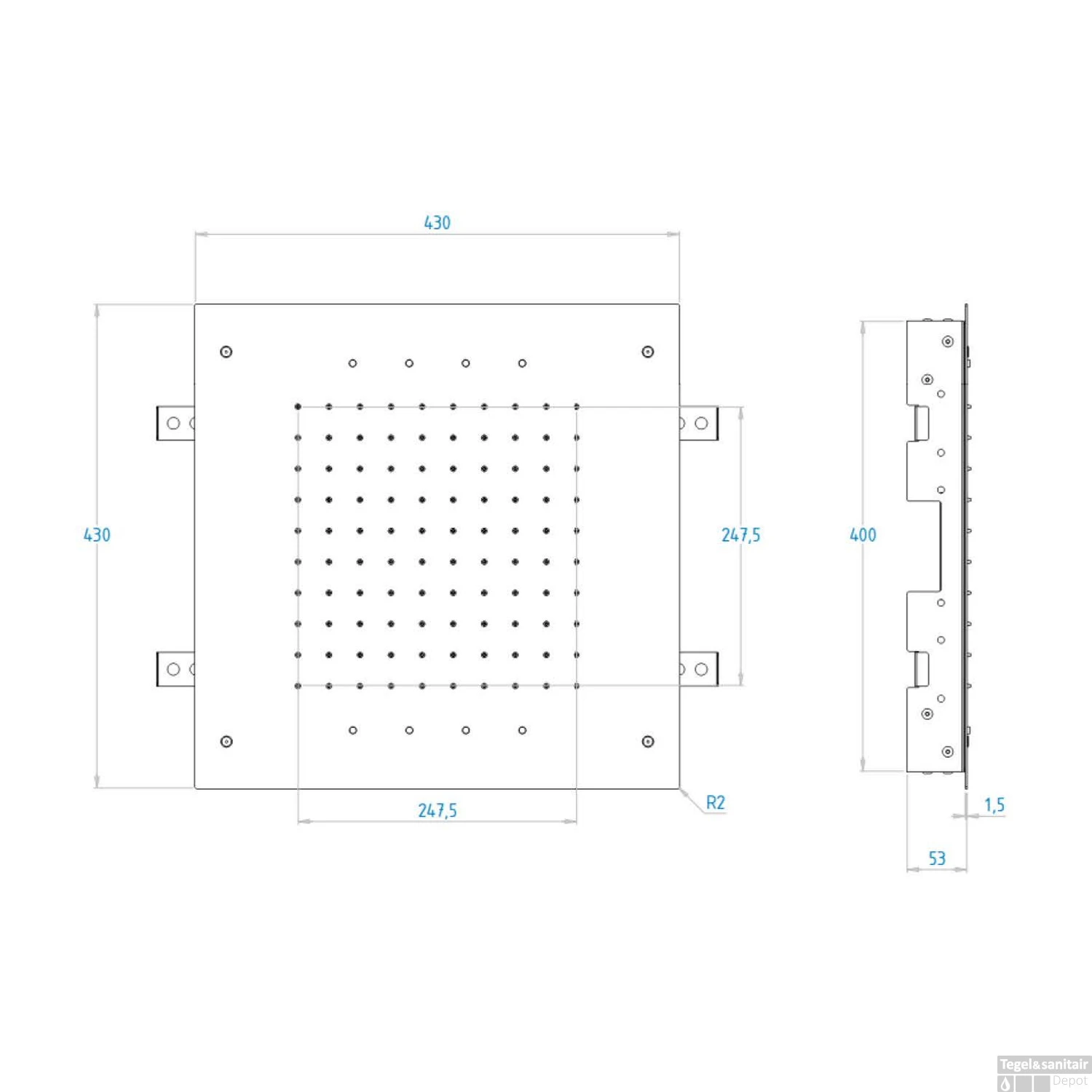 Hoofddouche LED It Rain Lagoo Nesso Multi Color LED Met Afstandsbediening 43 X 43 Cm RVS Geborsteld Goud PVD 4 Hoofddouche LED It Rain Lagoo Nesso Multi Color LED Met Afstandsbediening 43 X 43 Cm RVS Geborsteld Goud PVD - Afbeelding 2