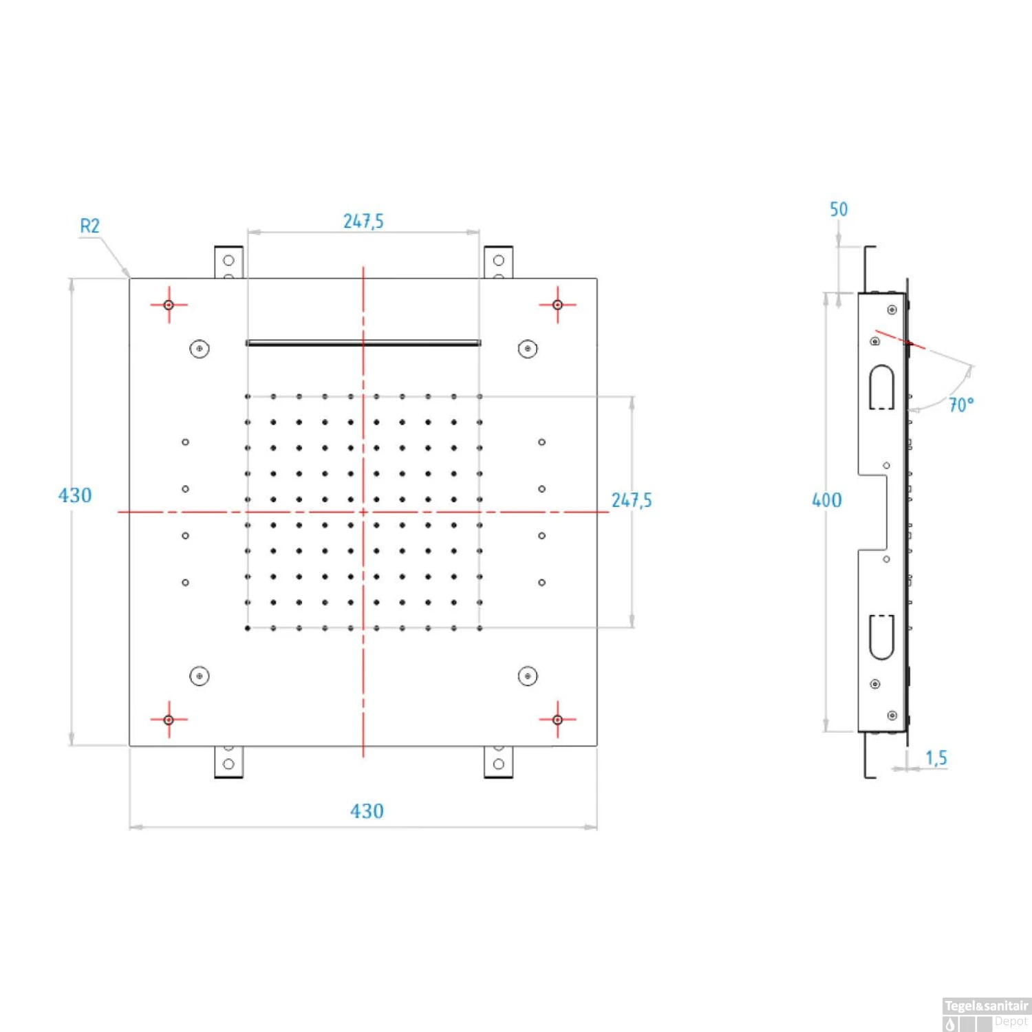 Hoofddouche LED It Rain Lagoo Nesso Multi Color LED Met Cascade En Nevel Functie 43 X 43 Cm RVS Geborsteld Goud PVD 4 Hoofddouche LED It Rain Lagoo Nesso Multi Color LED Met Cascade En Nevel Functie 43 X 43 Cm RVS Geborsteld Goud PVD - Afbeelding 2