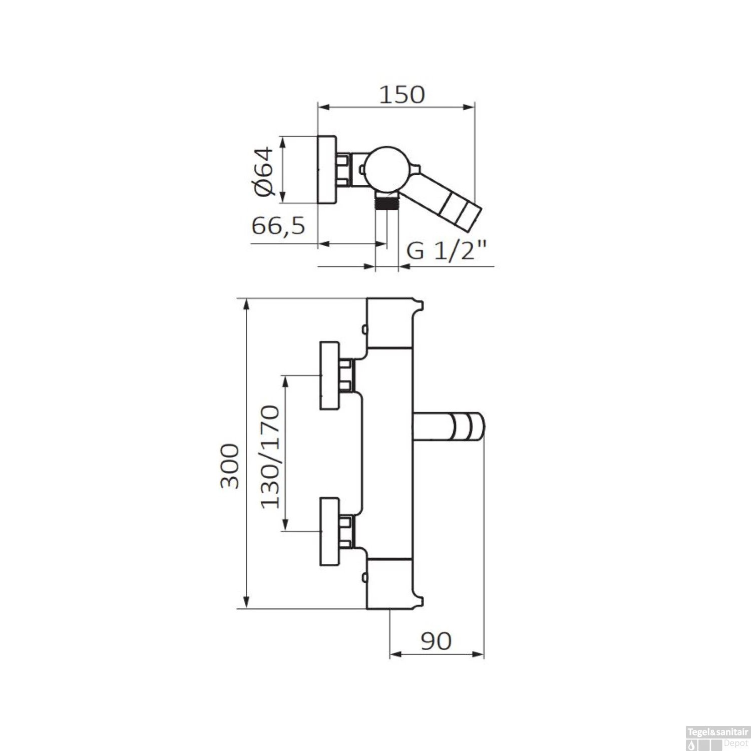 Opbouw Badkraan GRB Time Thermostatisch Verchroomd Messing (zonder Handdoucheset) 4 Opbouw Badkraan GRB Time Thermostatisch Verchroomd Messing (zonder Handdoucheset) - Afbeelding 2