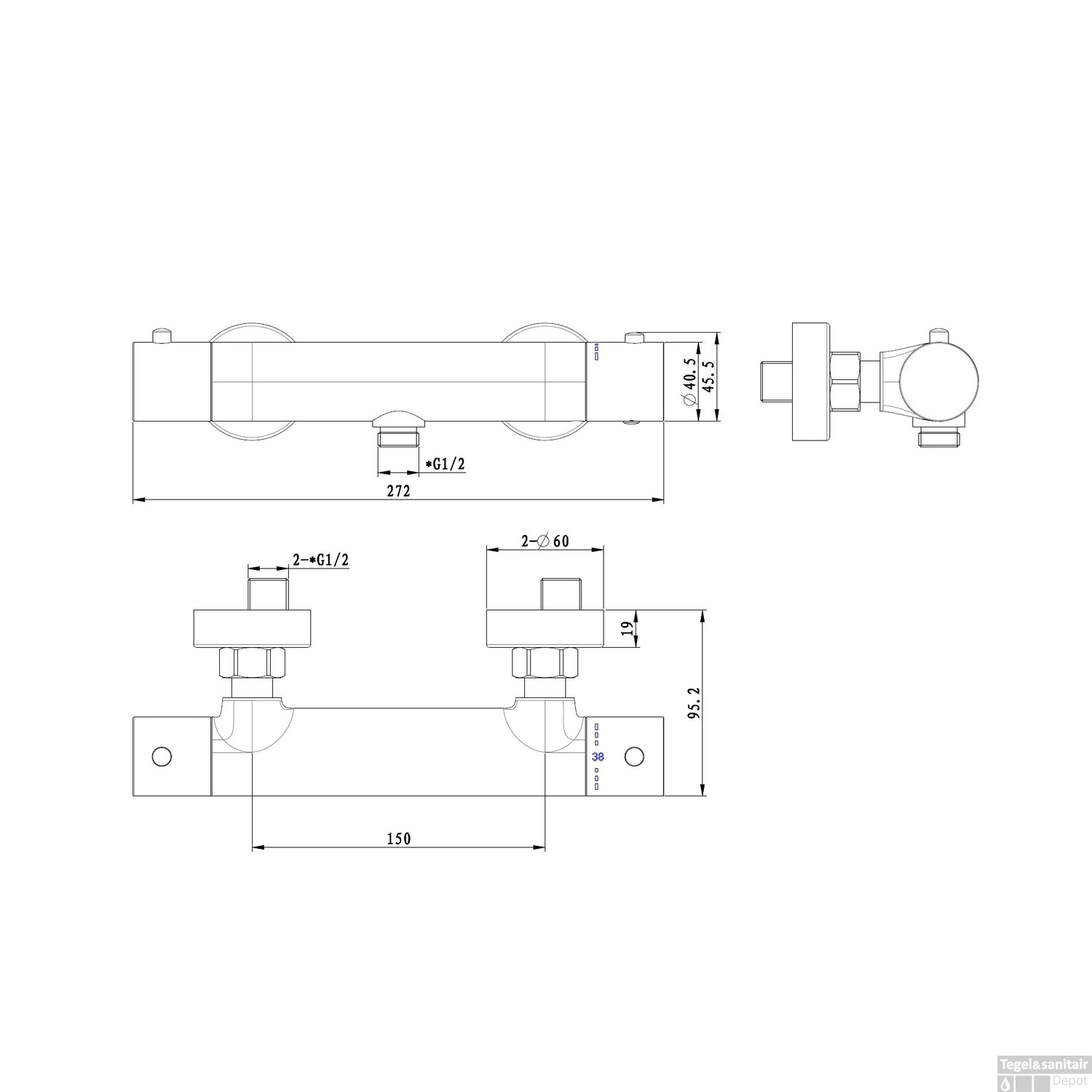 Opbouw Douchethermostaat Best Design Moya Zagaro Gunmetal 4 Opbouw Douchethermostaat Best Design Moya Zagaro Gunmetal - Afbeelding 2