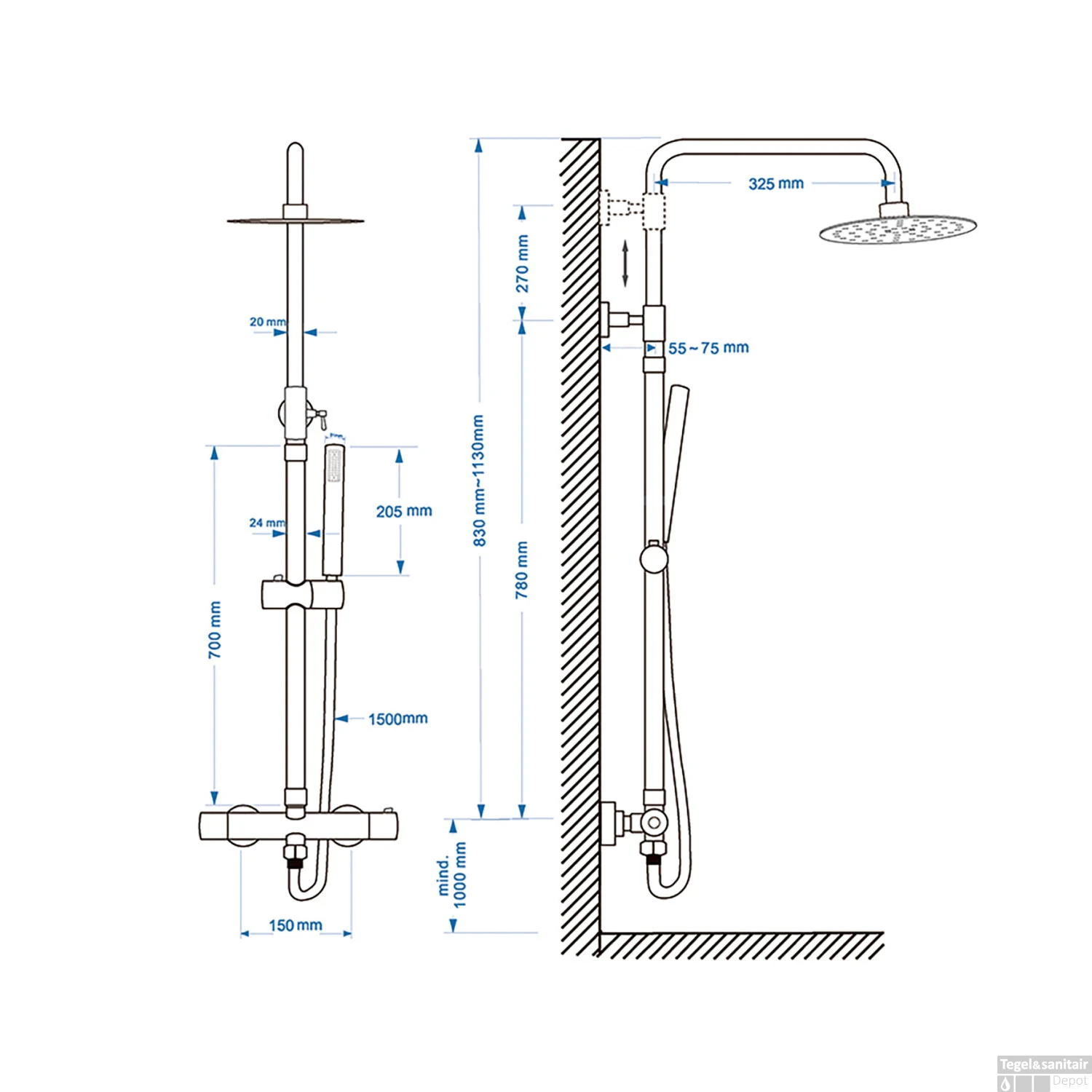 BWS Regendouche | Lusso | Hoofddouche 20cm Rond | Met Handdouche | Mat Zwart - Afbeelding 6