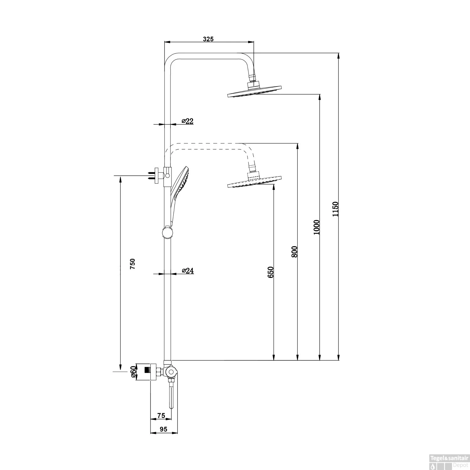 Opbouw Regendouche Set Boss & Wessing Nero 30 Cm Met 3 Standen Handdouche Mat Zwart - Afbeelding 5
