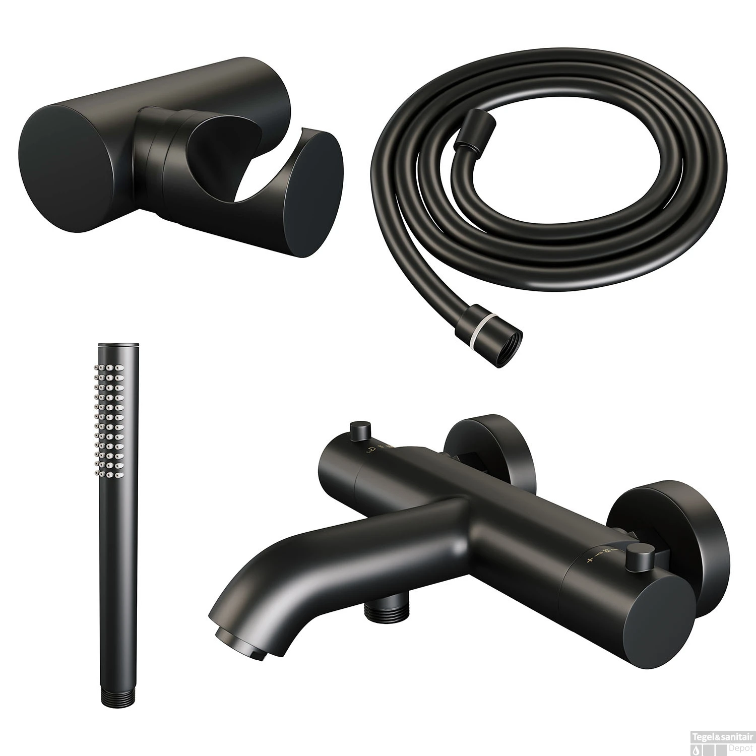 Opbouwset Bad- En Douchekraan Brauer Black Edition Thermostatisch Met Wandhouder Mat Zwart - Afbeelding 2