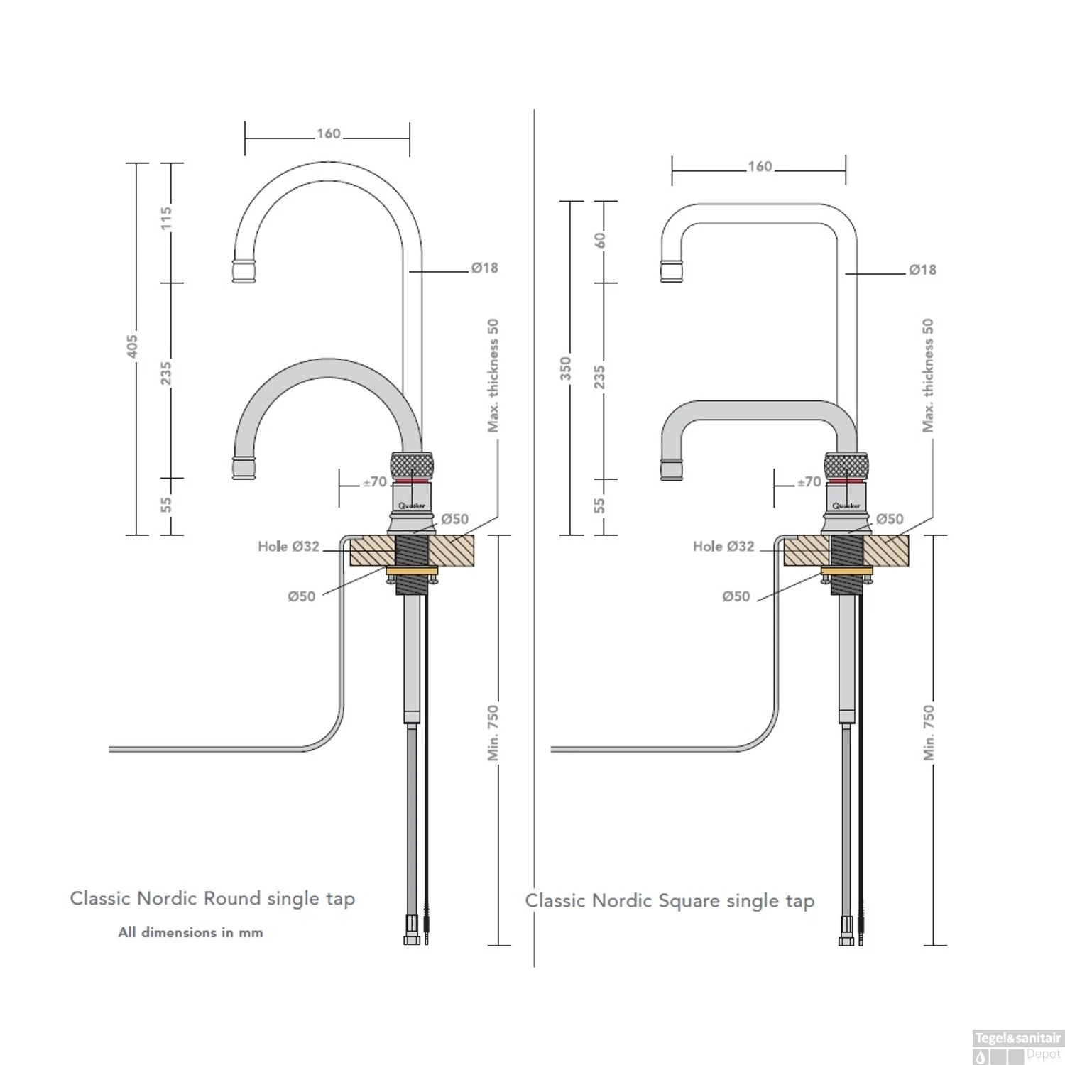 Quooker Kokendwaterkraan Classic Nordic Single Tap Square RVS 4 Quooker Kokendwaterkraan Classic Nordic Single Tap Square RVS - Afbeelding 2