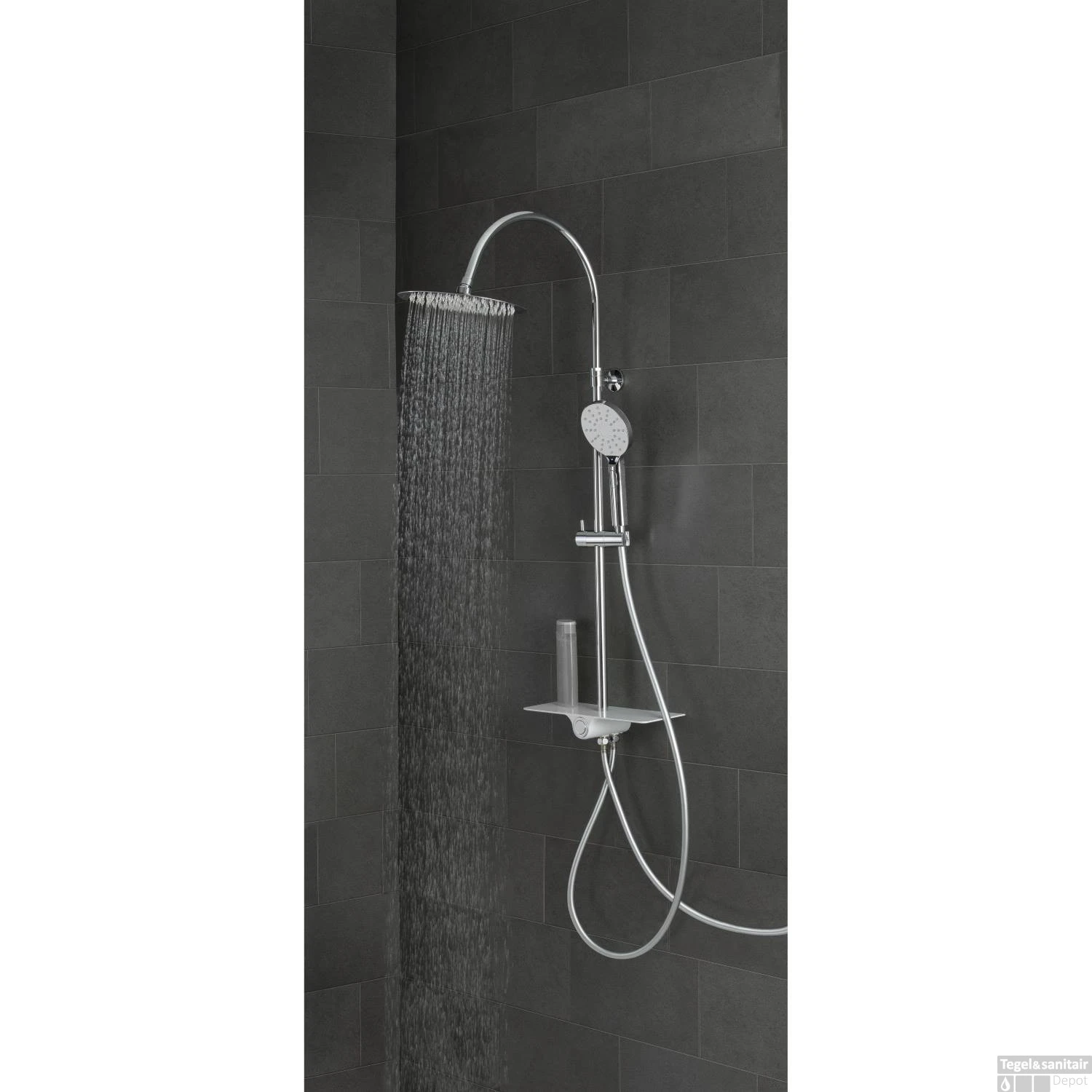 Regendouche Opbouwset Schutte Aquastar 3 Functies Rond Met Planchet Chroom Wit - Afbeelding 2