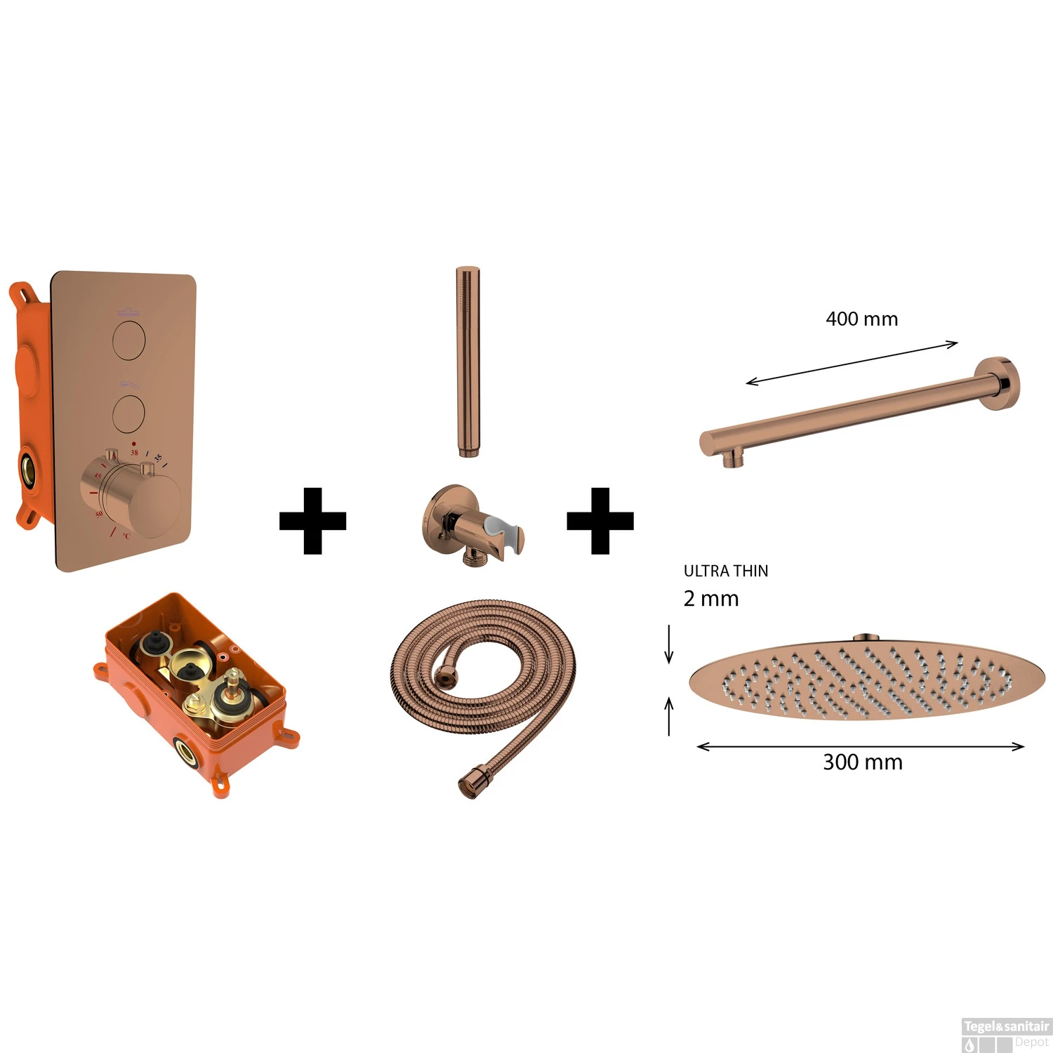 Regendoucheset Best Design One Pack Inbouw Thermostaat Dijon M300 PVD Brons