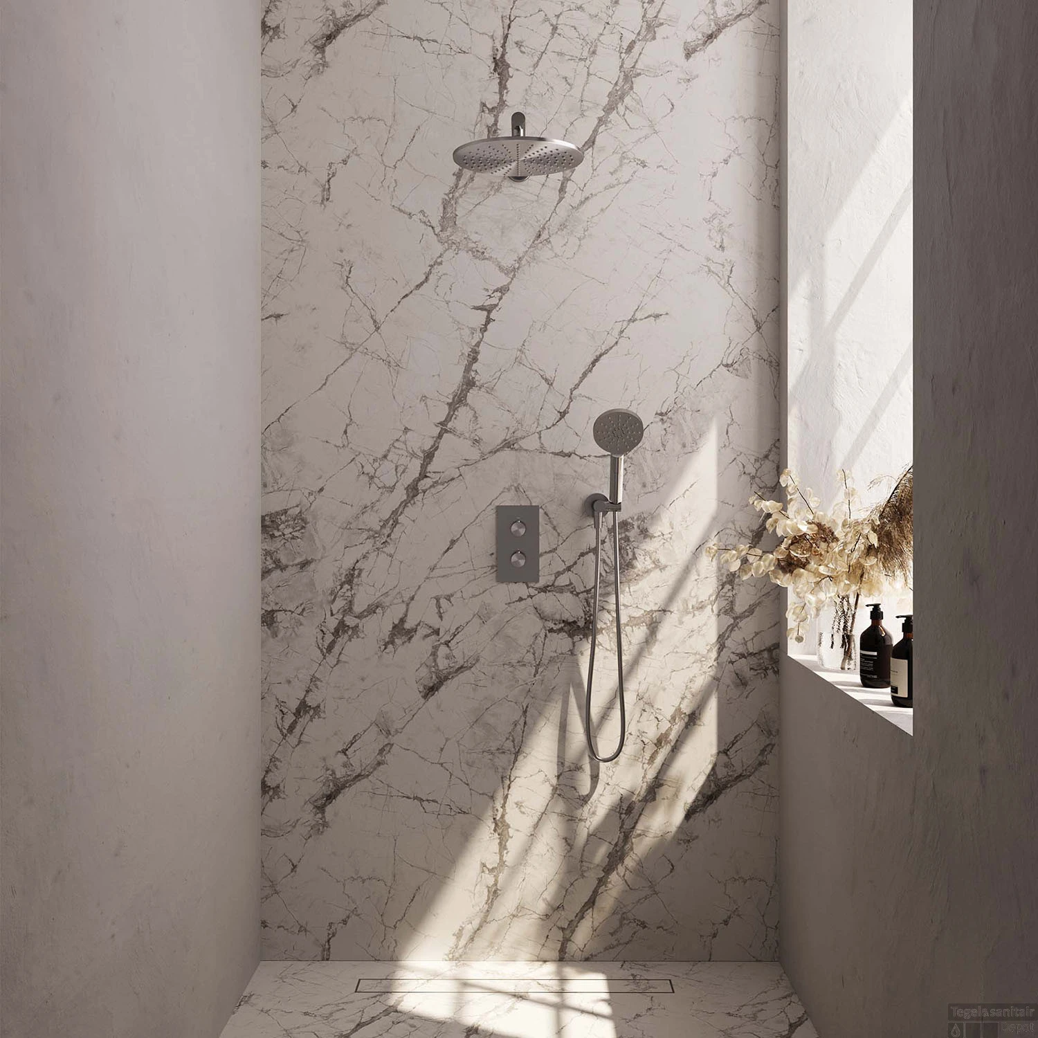 Regendoucheset Inbouw Brauer Brushed Carving Thermostatisch 30cm Met 3-Weg Omstelling, Wandarm En 3-Standen Handdouche Geborsteld RVS 4 Regendoucheset Inbouw Brauer Brushed Carving Thermostatisch 30cm Met 3-Weg Omstelling, Wandarm En 3-Standen Handdouche Geborsteld RVS - Afbeelding 2