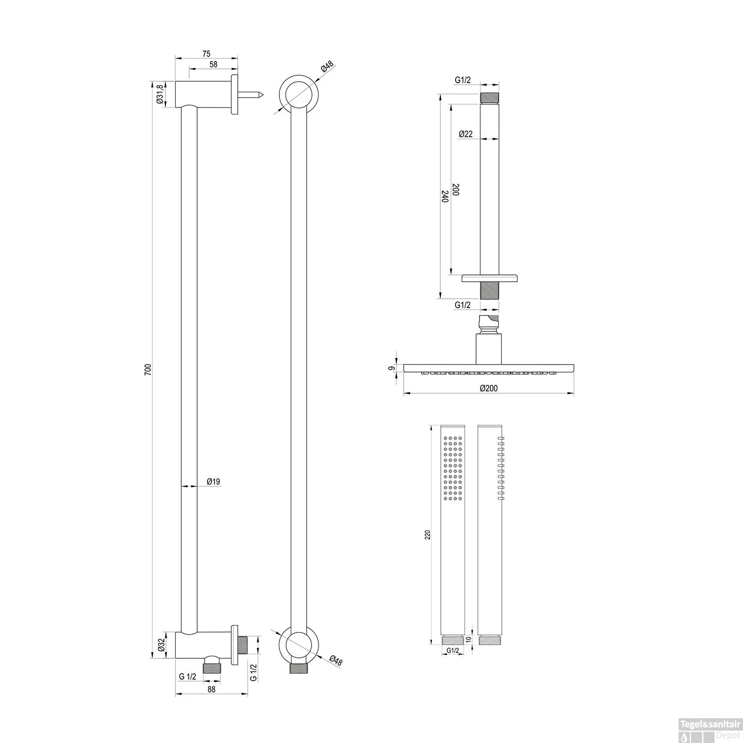 Regendoucheset Inbouw Brauer Chrome Carving Thermostatisch 20cm Met Plafondarm, Glijstang En Handdouche Staaf Losse Stopkranen Chroom 14 Regendoucheset Inbouw Brauer Chrome Carving Thermostatisch 20cm Met Plafondarm, Glijstang En Handdouche Staaf Losse Stopkranen Chroom - Afbeelding 12