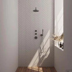 Regendoucheset Inbouw Brauer Gunmetal Edition Thermostatisch 20cm Met Gebogen Wandarm En Handdouche Staaf Losse Stopkranen Geborsteld Gunmetal -Hansgrohe Badkamerinterieur Winkel regendoucheset inbouw brauer gunmetal edition thermostatisch 20cm met gebogen wandarm en handdouche staaf sfeer