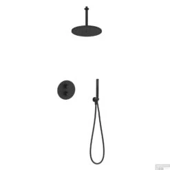 Regendoucheset Inbouw Salenzi Giro R Plafond Uitloop Gepoedercoat Messing Mat Zwart 20 Cm