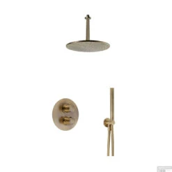 Regendoucheset Inbouw Salenzi Giro R Plafond Uitloop Gegalvaniseerd Geborsteld Messing Goud 20 Cm