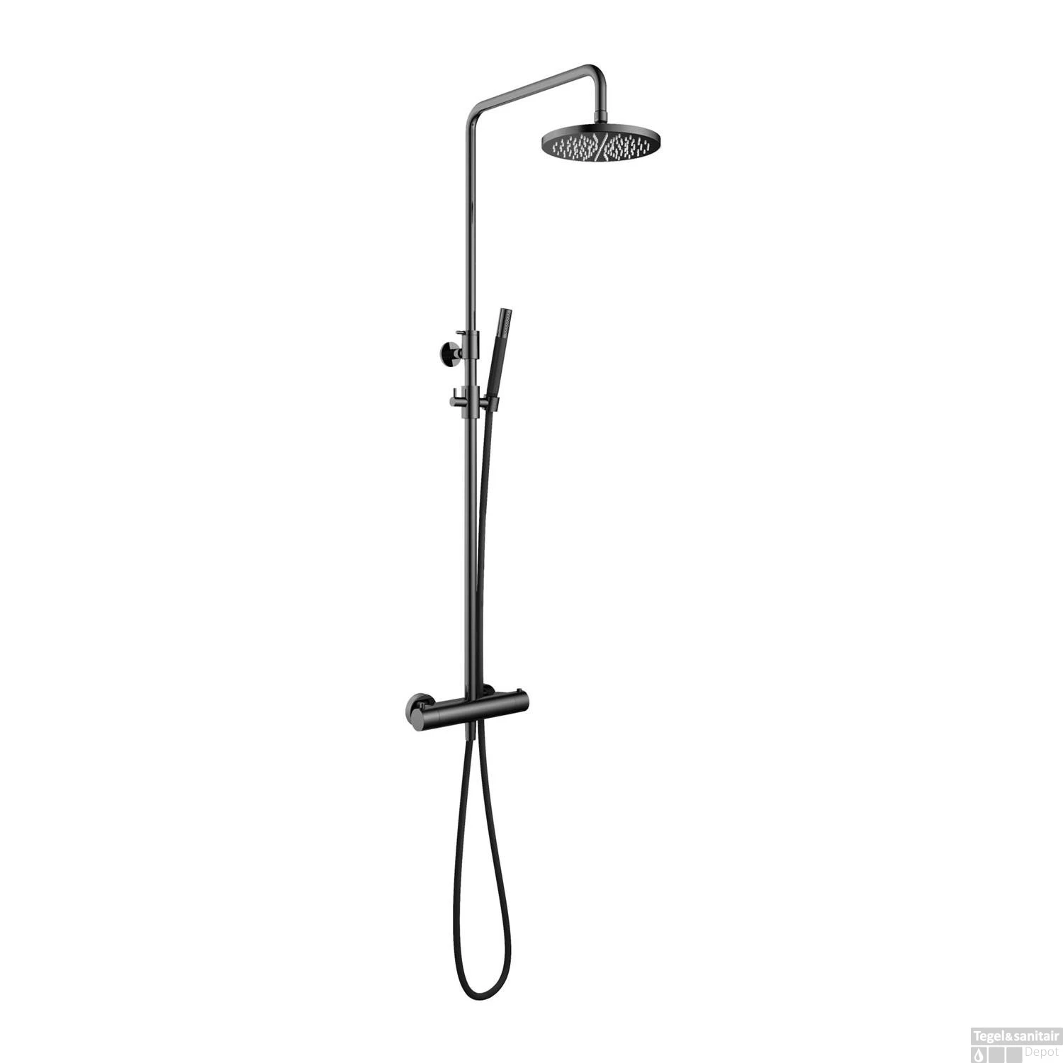 Doucheset Hotbath Cobber Met Ronde Handdouche En 30 Cm Hoofddouche Zwart Chroom 3 Doucheset Hotbath Cobber Met Ronde Handdouche En 30 Cm Hoofddouche Zwart Chroom