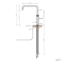 Quooker Fusion Square Keukenmengkraan Roestvrij Staal KFSRVS 9 Quooker Fusion Square Keukenmengkraan Roestvrij Staal KFSRVS -Hansgrohe Badkamerinterieur Winkel technische tekening 1