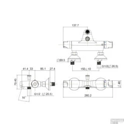 Thermostaatkraan Universal Chroom -Hansgrohe Badkamerinterieur Winkel thermostaatkraan universal badmengkraan chroom lijntekening