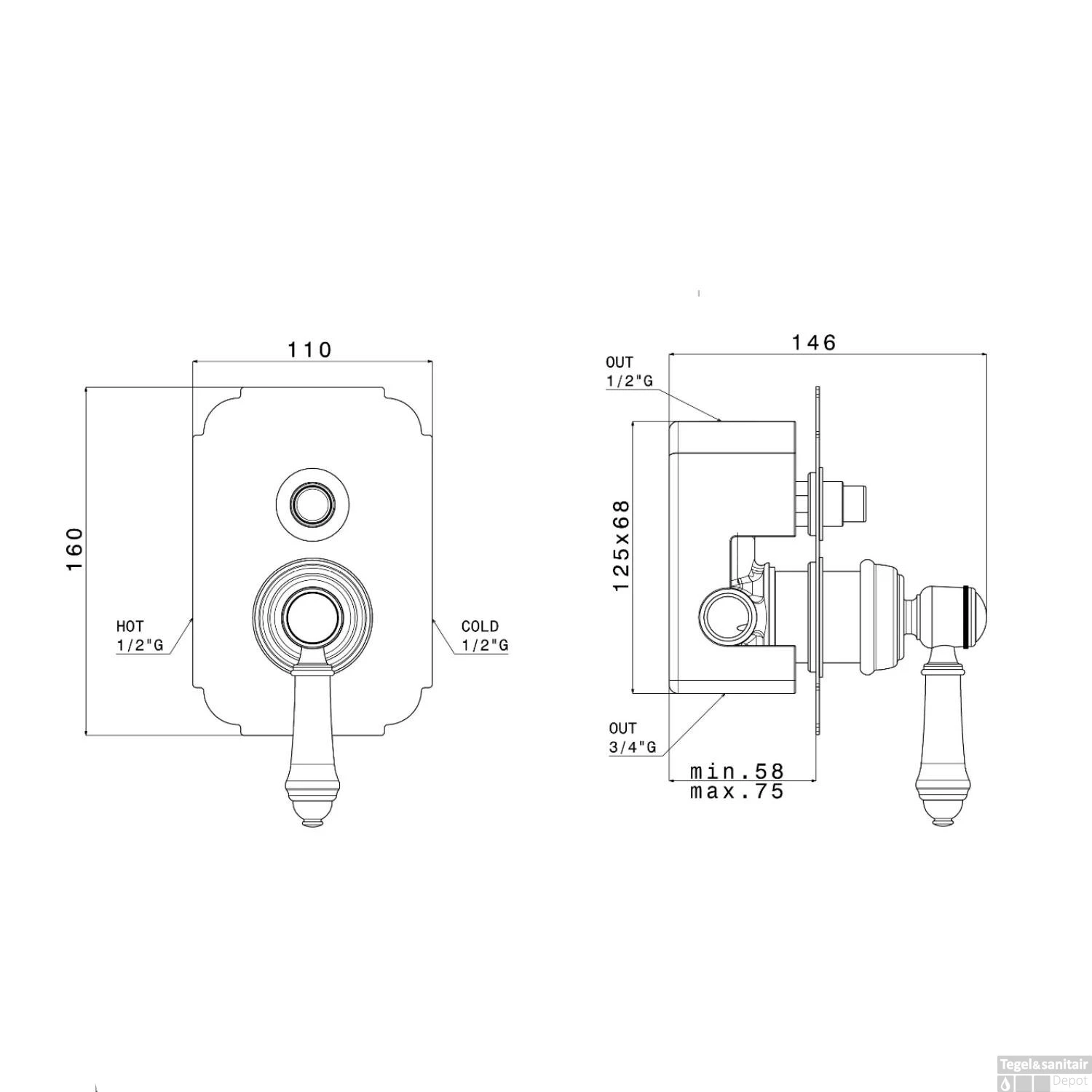 Douchekraan Inbouw Sapho Vienna Mengkraan Afbouwdeel 2-weg Chroom (incl. Inbouwdeel) 6 Douchekraan Inbouw Sapho Vienna Mengkraan Afbouwdeel 2-weg Chroom (incl. Inbouwdeel) - Afbeelding 4