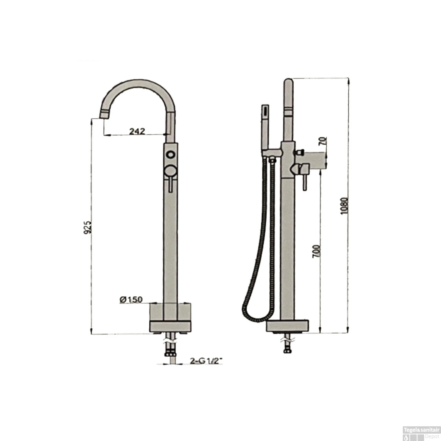 Vrijstaand Badmengkraan Sanilux Rond Geborsteld Messing Goud 4 Vrijstaand Badmengkraan Sanilux Rond Geborsteld Messing Goud - Afbeelding 2