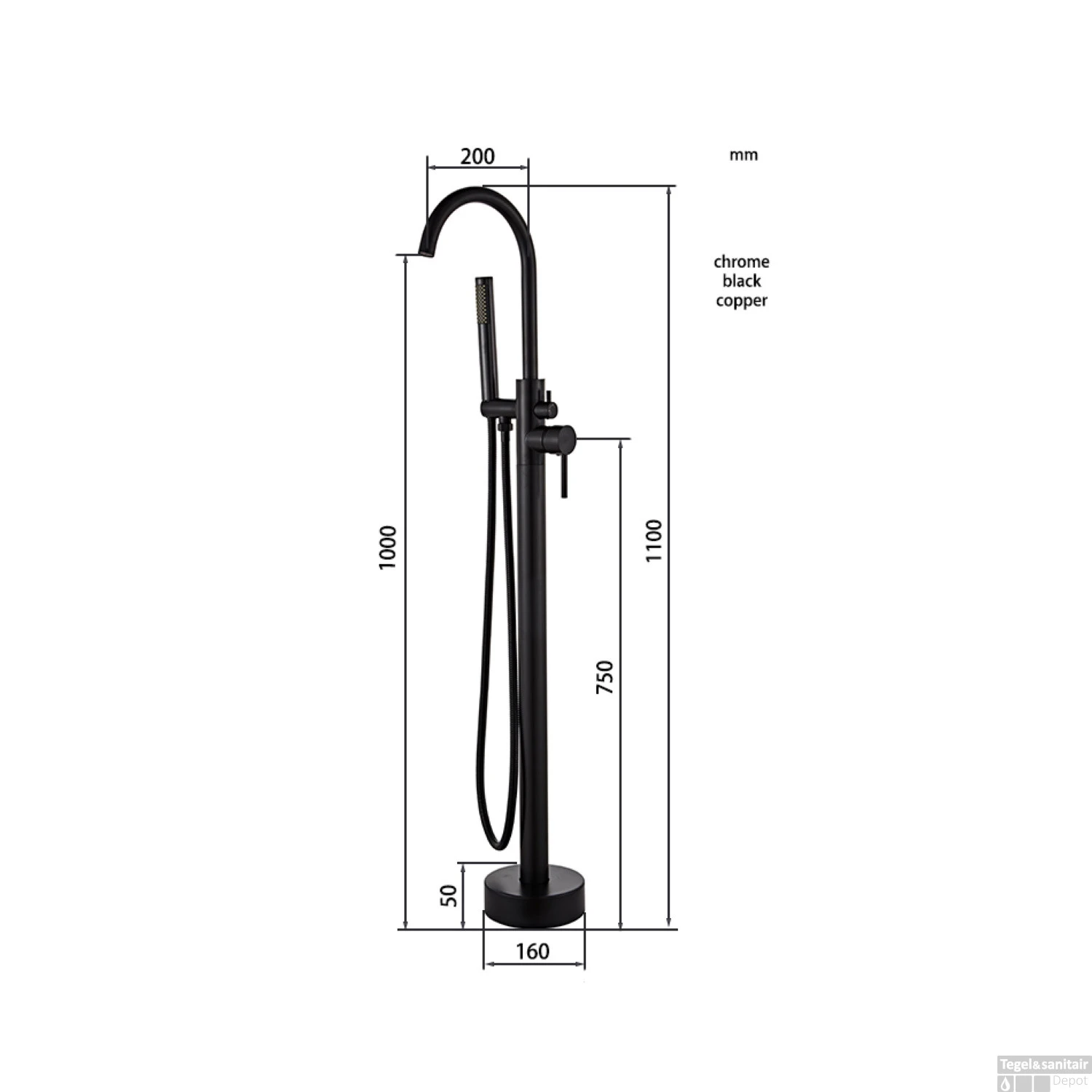 Vrijstaande Badkraan Boss & Wessing Met Handdoucheset Messing Chroom 6 Vrijstaande Badkraan Boss & Wessing Met Handdoucheset Messing Chroom - Afbeelding 4