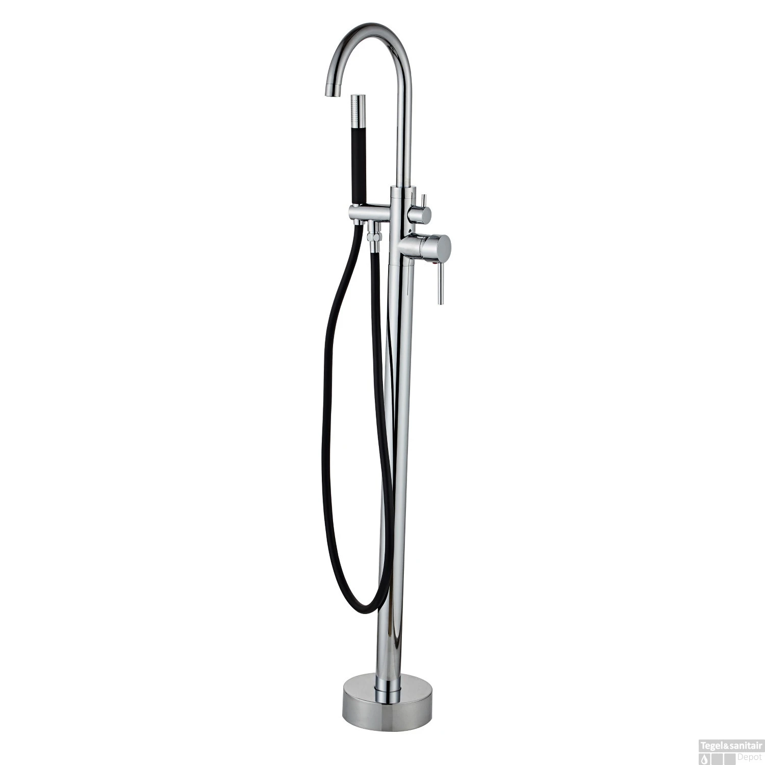 Vrijstaande Badkraan Boss & Wessing Met Zwarte Handdoucheset Messing Chroom 3 Vrijstaande Badkraan Boss & Wessing Met Zwarte Handdoucheset Messing Chroom