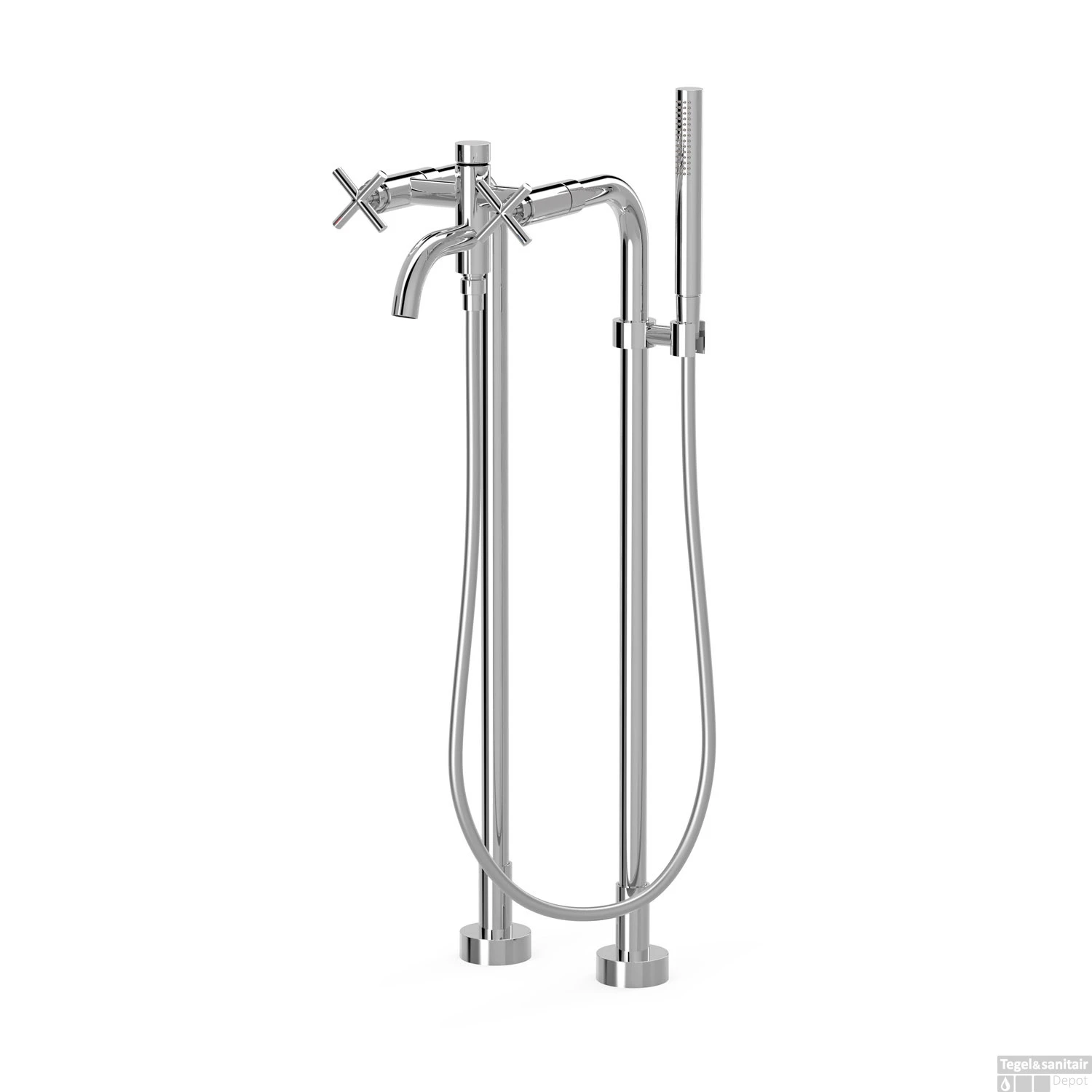 Vrijstaande Badmengkraan Tres Mont Blanc 2-Kruisgreep Met Staafhanddouche Chroom