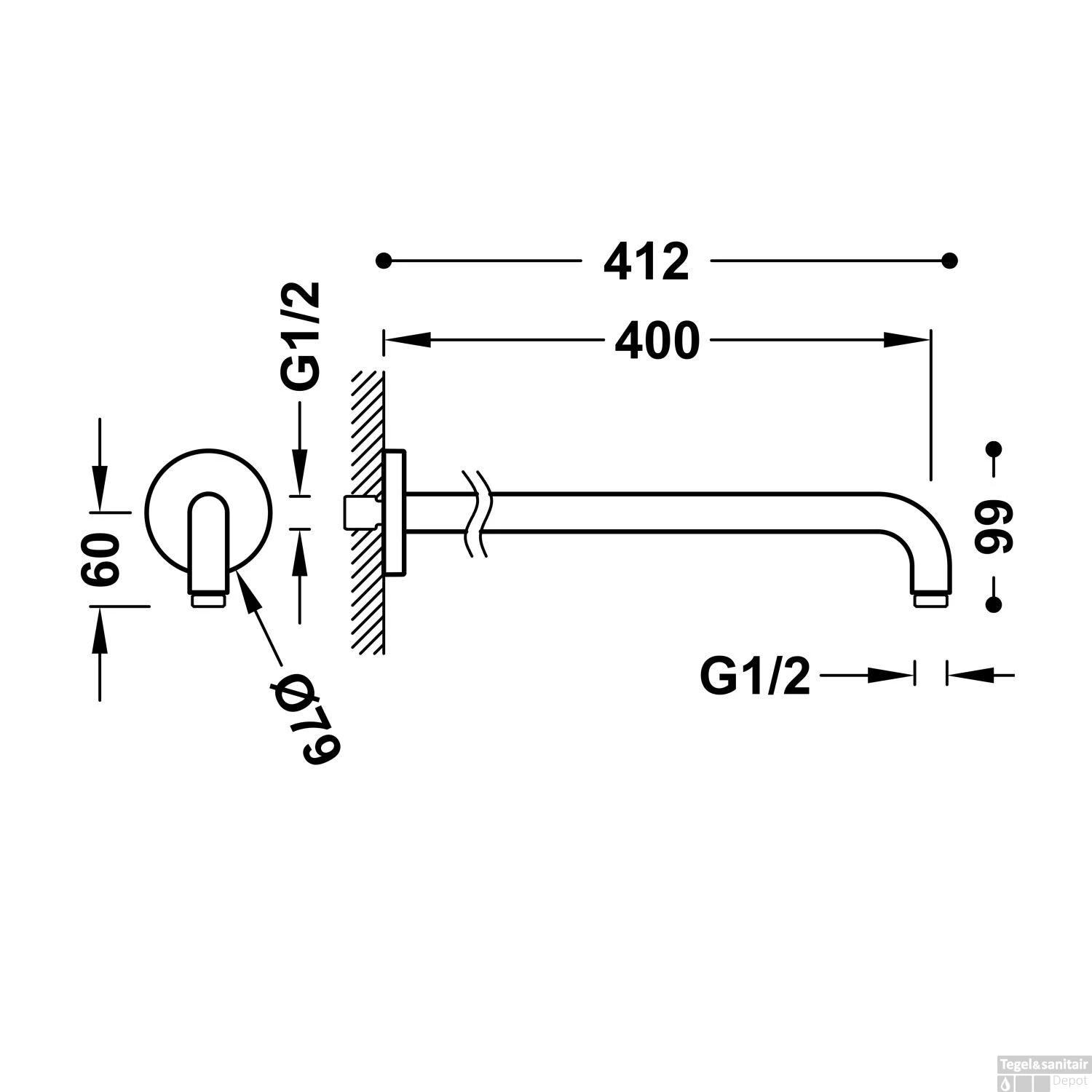 Wandarm Tres 40 Cm Met Bocht Mat Wit 4 Wandarm Tres 40 Cm Met Bocht Mat Wit - Afbeelding 2