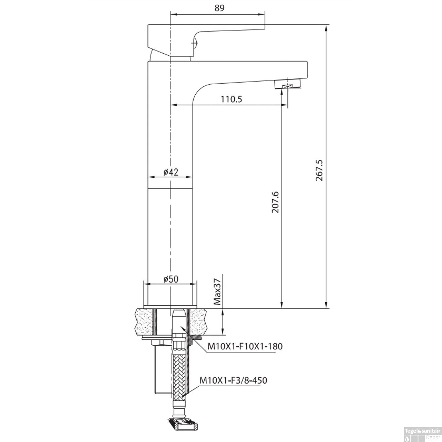 Wastafelkraan Boss & Wessing Sharp Verhoogde Mengkraan Brons 4 Wastafelkraan Boss & Wessing Sharp Verhoogde Mengkraan Brons - Afbeelding 2