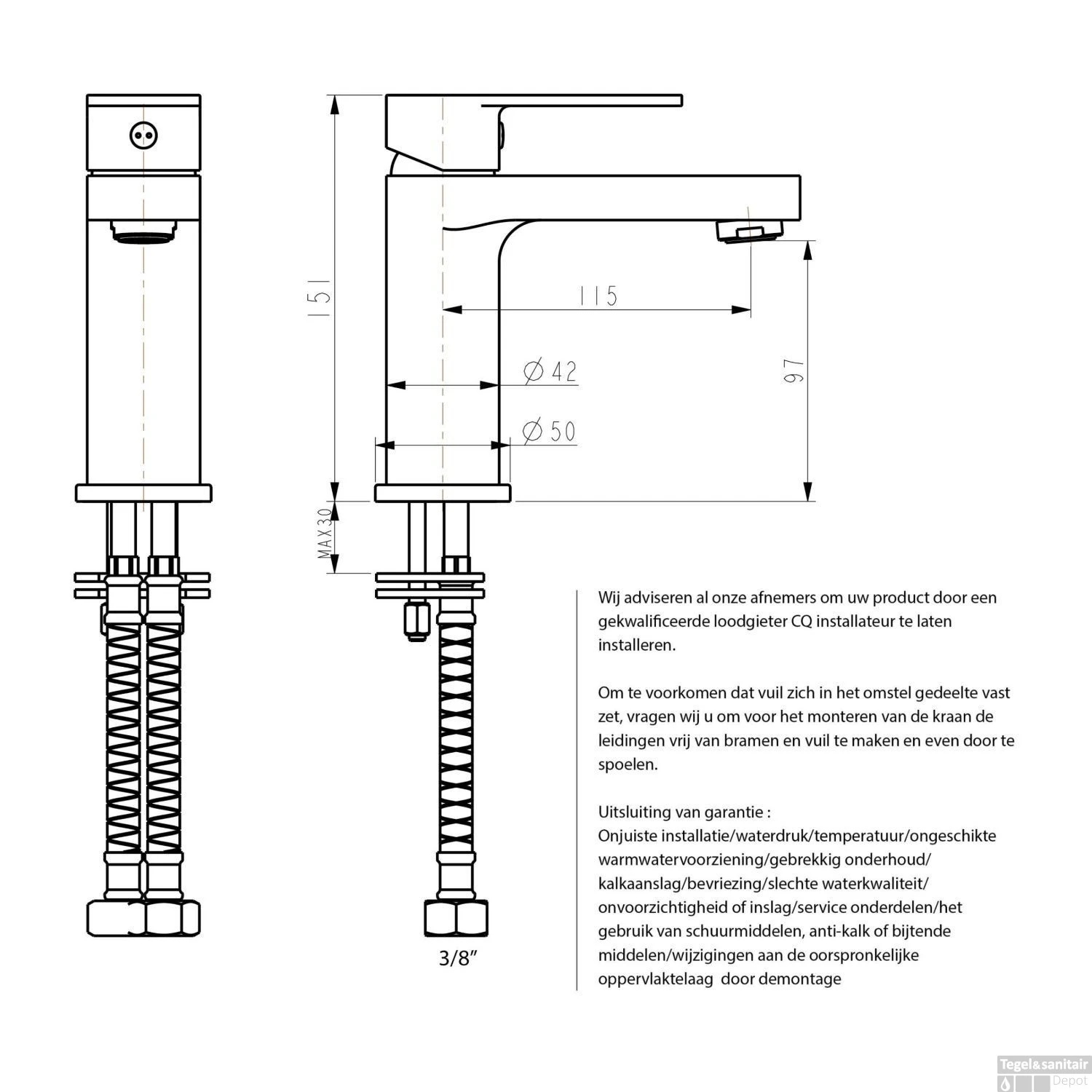Wastafelmengkraan Best Design Spree Chroom Incl. Flexibele Aansluiting 3/8 Inch - Afbeelding 2