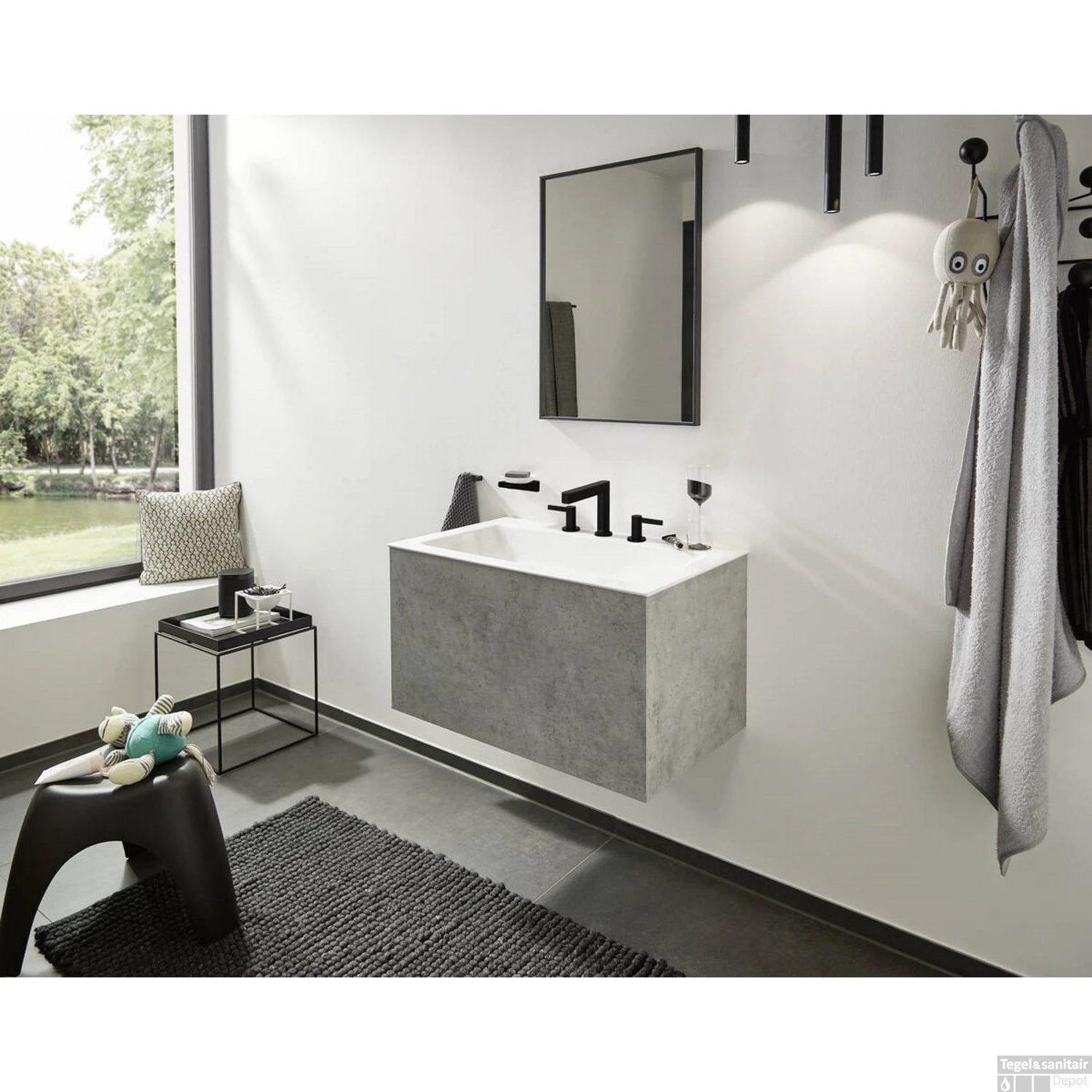 Wastafelmengkraan Finoris HansGrohe 3-gats 110 Met Push-Open Waste Mat Zwart - Afbeelding 2