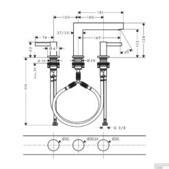 Wastafelmengkraan Finoris HansGrohe 3-gats 110 Met Push-Open Waste Mat Zwart -Hansgrohe Badkamerinterieur Winkel wastafelmengkraan finoris hansgrohe 3 gats 110 met push open waste tech 1