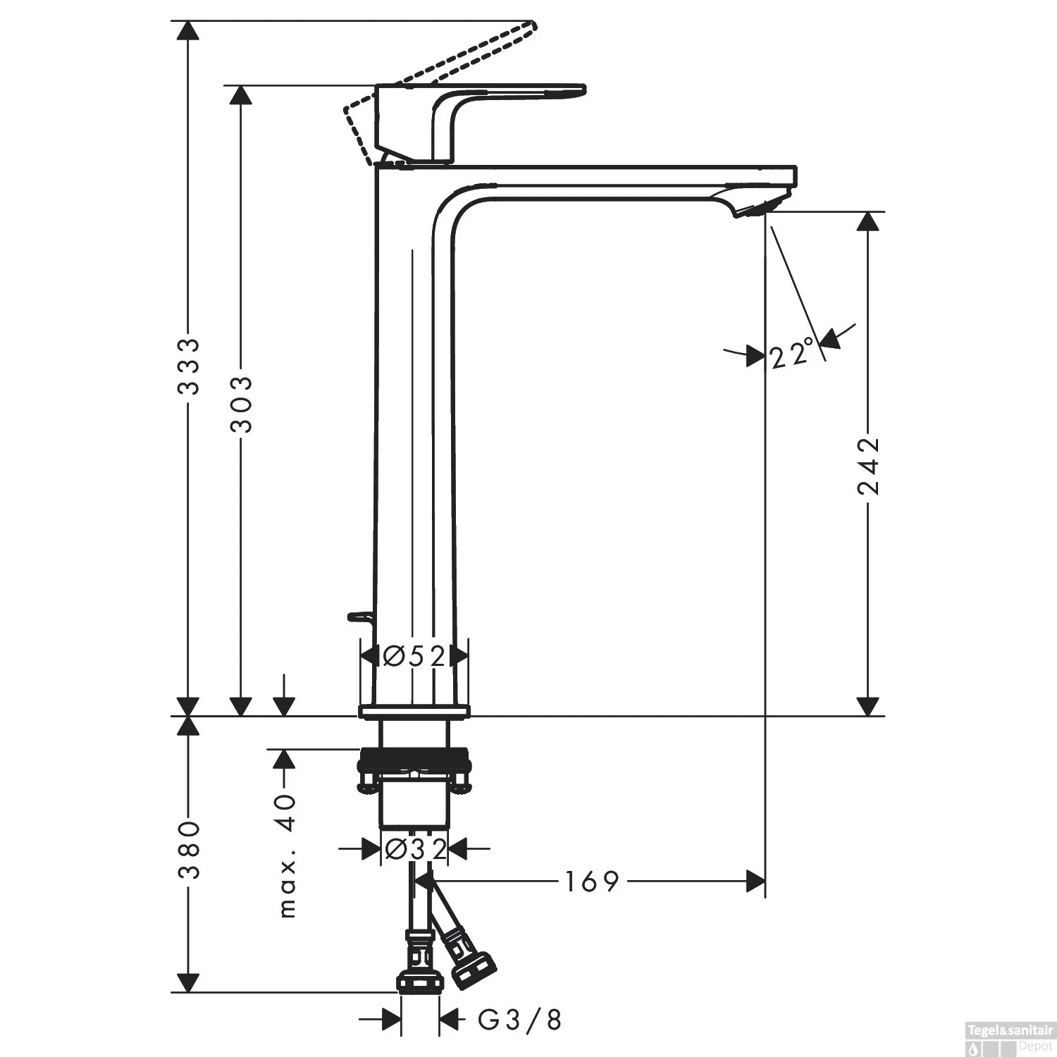 Wastafelmengkraan HansGrohe Rebris E Eengreeps 240 CoolStart Voor Waskommen Met Trekwaste Mat Zwart 5 Wastafelmengkraan HansGrohe Rebris E Eengreeps 240 CoolStart Voor Waskommen Met Trekwaste Mat Zwart - Afbeelding 3