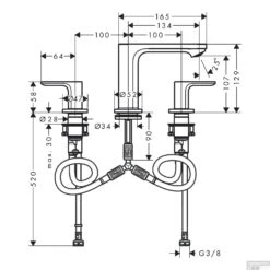 Wastafelmengkraan HansGrohe Rebris S 3-Gats 110 Met Trekwaste Chroom -Hansgrohe Badkamerinterieur Winkel wastafelmengkraan hansgrohe rebris s 3 gats 110 met trekwaste tech