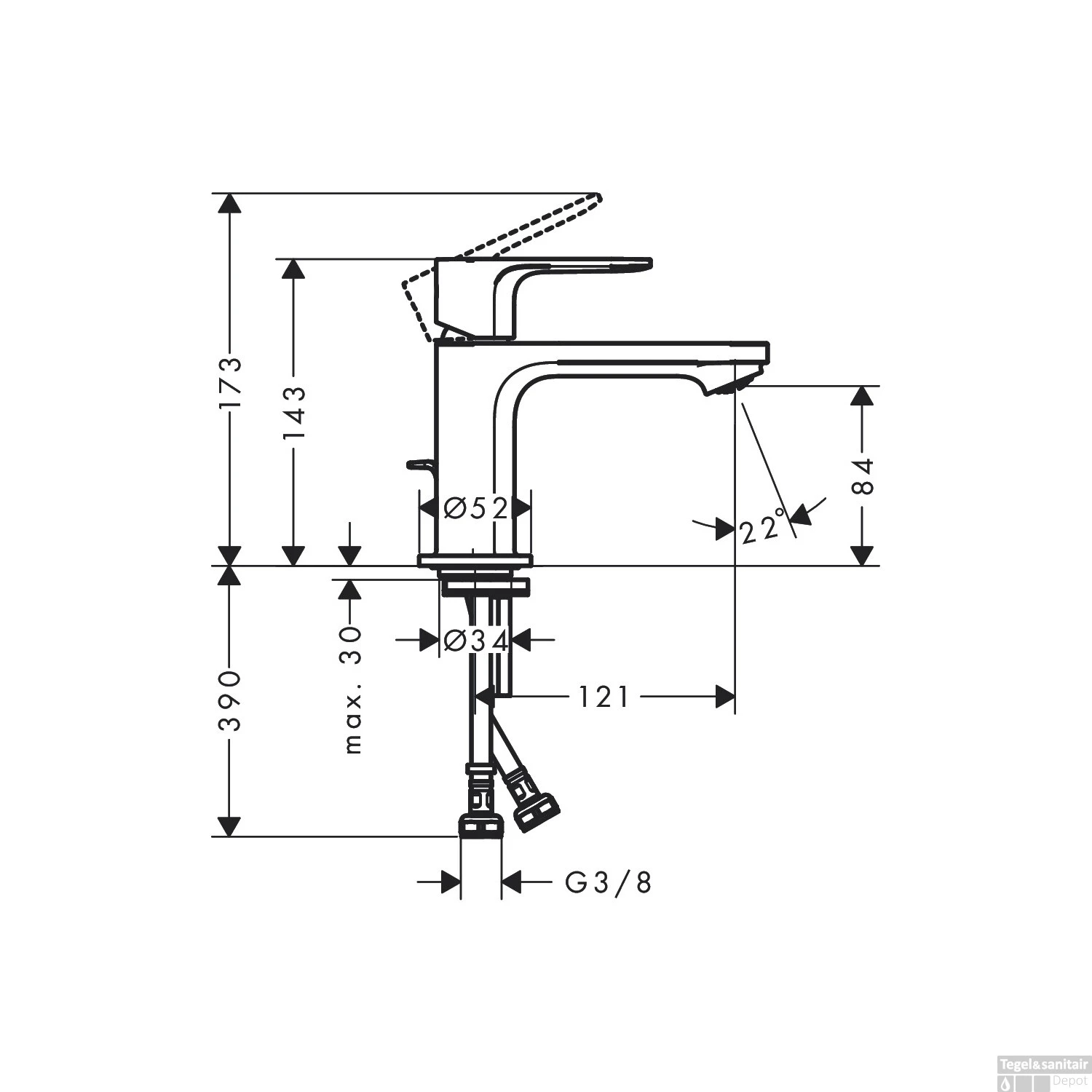 Wastafelmengkraan HansGrohe Rebris S Eengreeps 80 CoolStart Met Trekwaste Chroom 4 Wastafelmengkraan HansGrohe Rebris S Eengreeps 80 CoolStart Met Trekwaste Chroom - Afbeelding 2
