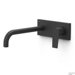 Wastafelmengkraan Inbouw Tres Project Met Afdekplaat Gebogen Uitloop 24 Cm En Hendel Mat Zwart