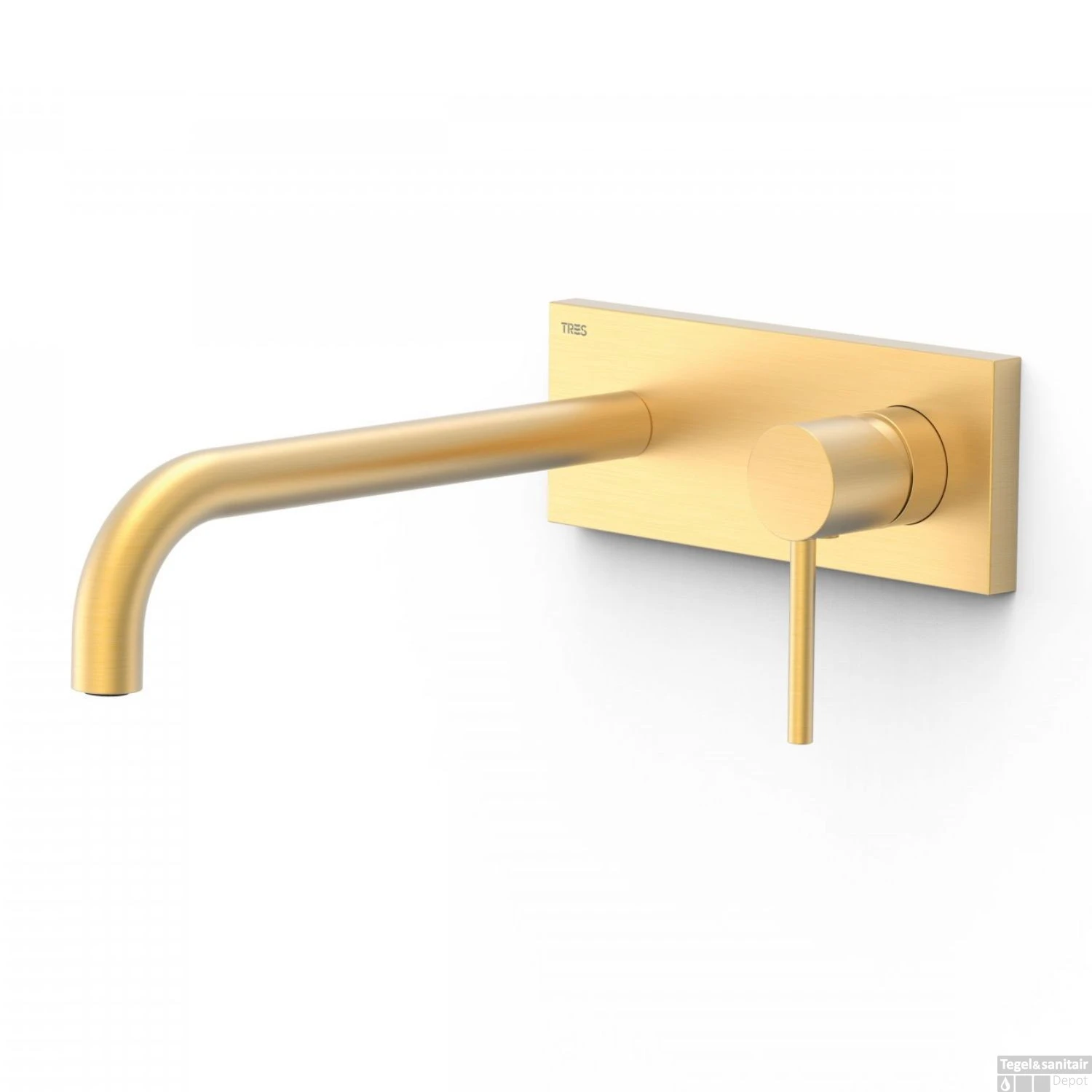 Wastafelmengkraan Inbouw Tres Study Exclusive Met Afdekplaat Gebogen Uitloop 24 Cm En Hendel Mat Goud