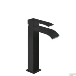 Wastafelmengkraan Tres Cuadro Exclusive 1-Hendel Uitloop Gebogen Hoog Met Waterval Vierkant Mat Zwart