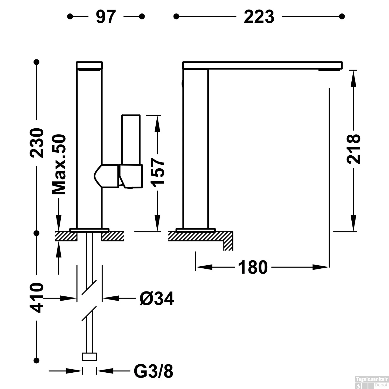 Wastafelmengkraan Tres Project 1-Hendel Uitloop Recht 21,8 Cm Rond Mat Wit - Afbeelding 2