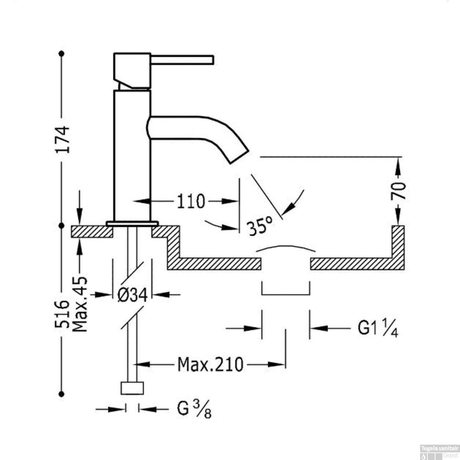 Wastafelmengkraan Tres Study Exclusive 17,5 Cm Hendel Rond Rood - Afbeelding 3