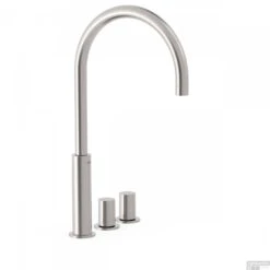 Wastafelmengkraan Tres Study Exclusive 3-Gats Kraan Links Met Draaiknoppen Uitloop Gebogen 29,5 Cm Rond RVS